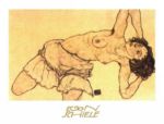 Knielende, Halfnaakte vrouw, Naar Links Gebogen Egon  Schiele