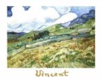 Oat field with mountains on the back Vincent  van Gogh