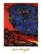 Couple of lovers on a red background Marc  Chagall