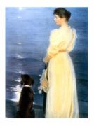 Summer Evening at Skagen, the Artist's Wife with a Dog on the Beach, 1892 Peter Severin   Kroyer