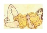 Laying lady with yellow dress Egon  Schiele