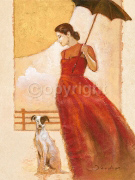 LADY IN RED WITH DOG   Joadoor